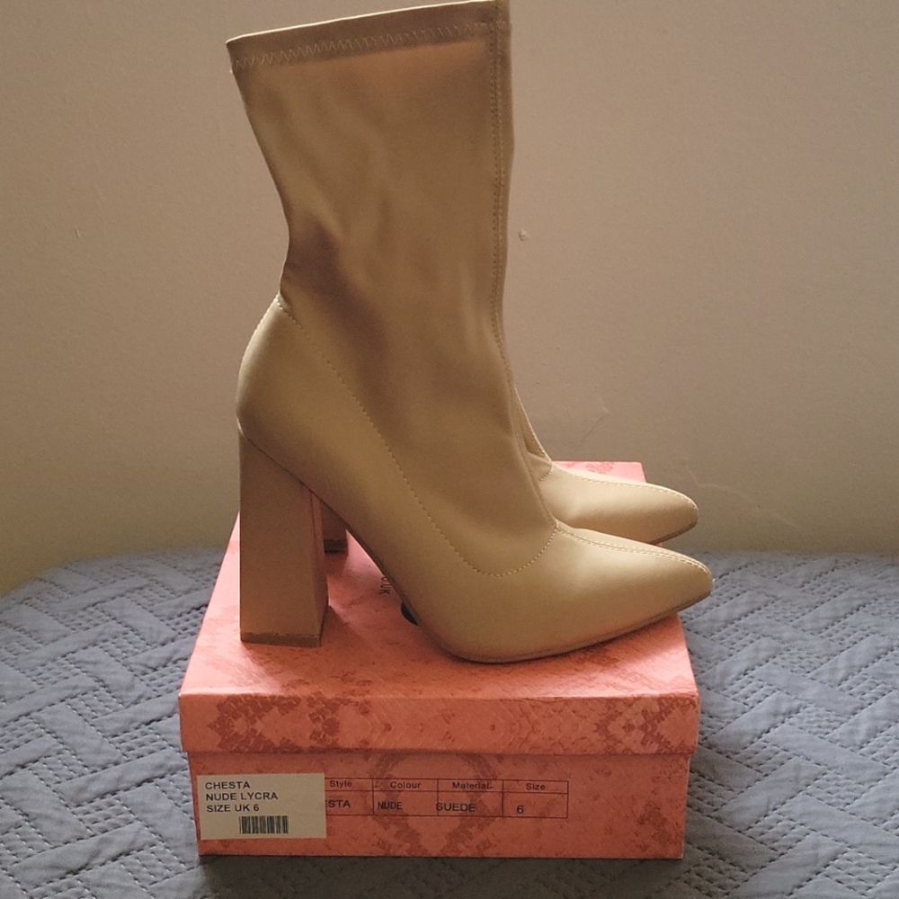 Suede Nude Sock Boots Size 6 Runs Small, True to size US 8.